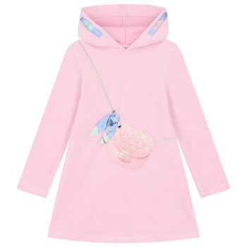 Girls Pink Bag Hooded Dress